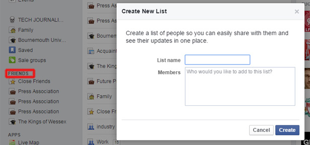 Facebook screenshot Friend list