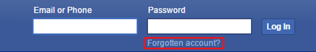 Facebook password reset screen