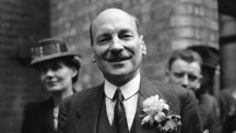 Clement Attlee celebrating election victory in July 1945.