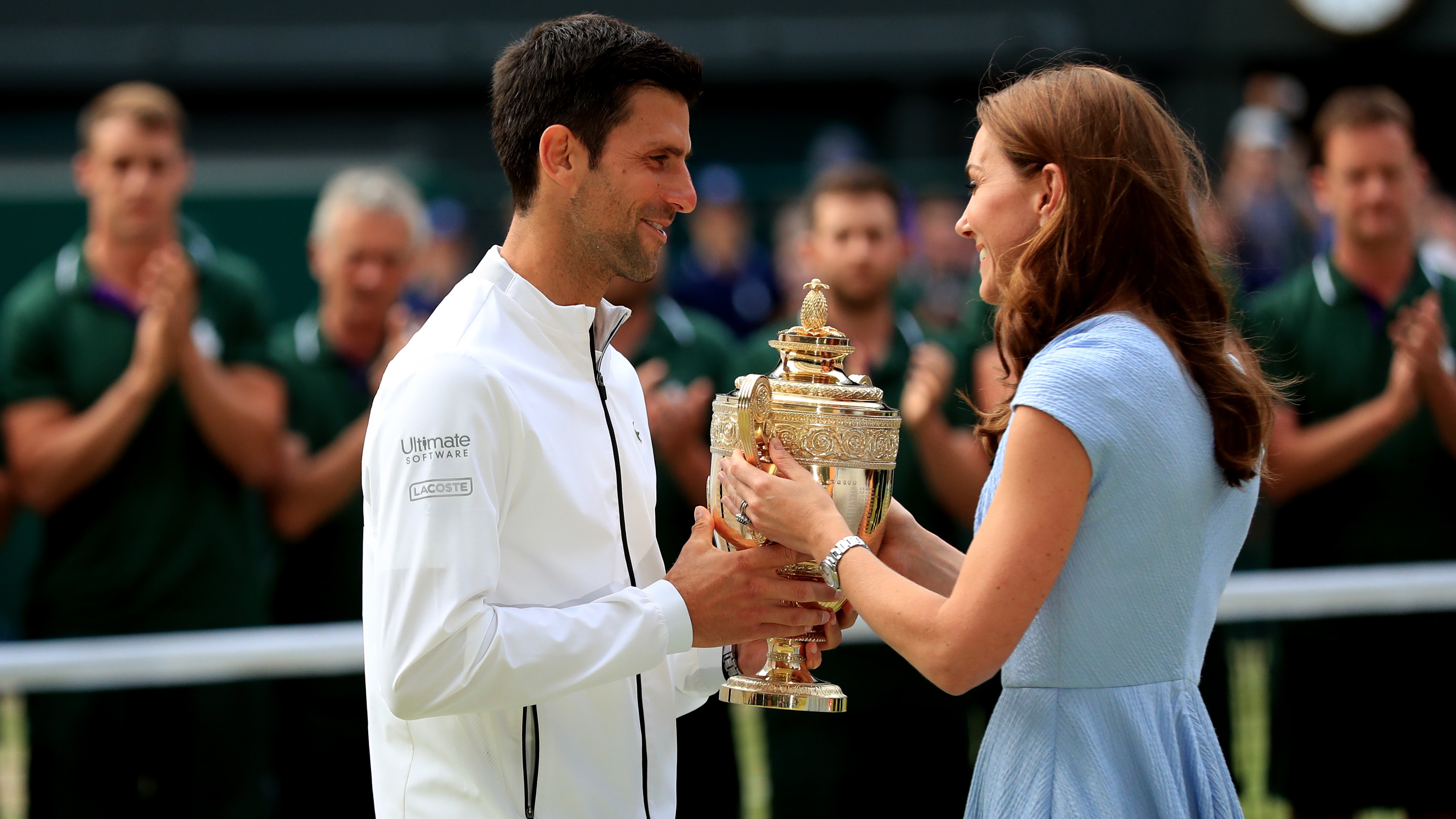 Duchess presents Novak Djokovic with trophy after marathon Wimbledon