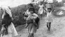 Honduran women and children rush towards the Guatemalan border 30 miles away after two days of artillery barrage by Salvadorean troops.