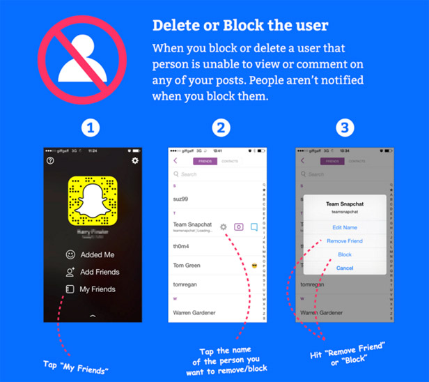 Snapchat - Delete or block a user