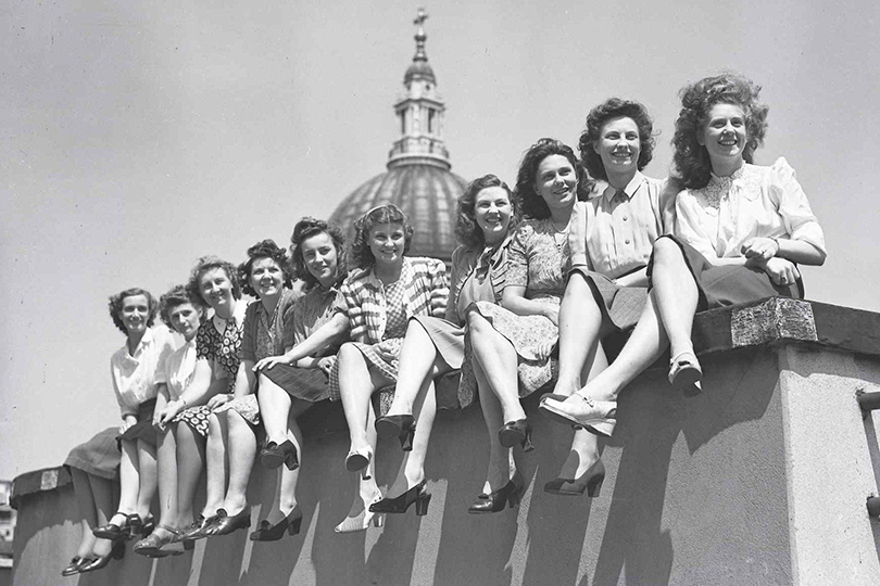 Telephonists on the roof of Faraday Building, London,  during a heat wave. 1947.