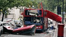 The number 30 double-decker bus in Tavistock Square, which was destroyed by a terrorist bomb.