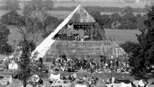 The Pyramid Stage at an early Glastonbury festival