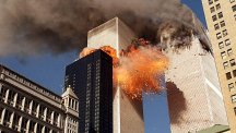 The second hijacked jet hits the South Tower of the World Trade Center.