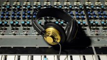  Headphones on mixing desk 