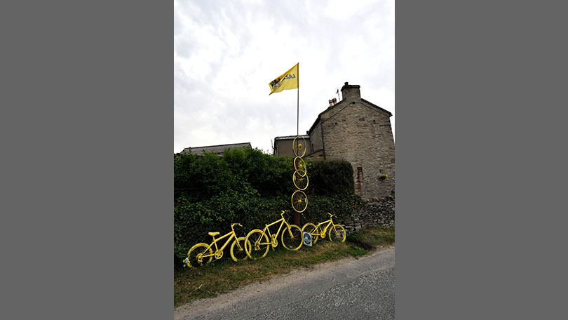Yellow bikes and flag